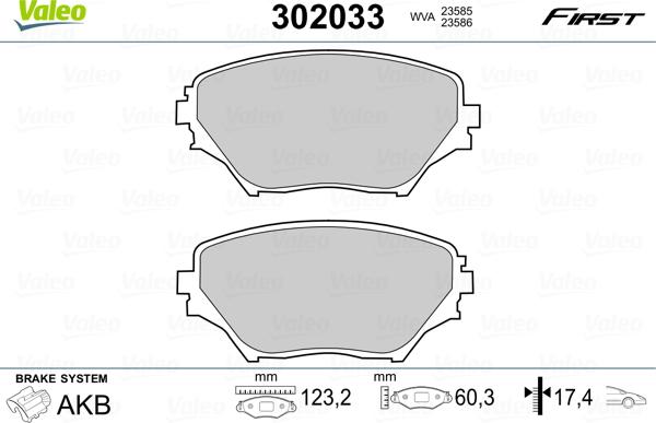 Valeo 302033 - Bremžu uzliku kompl., Disku bremzes adetalas.lv