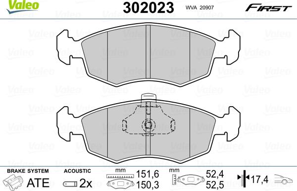 Valeo 302023 - Bremžu uzliku kompl., Disku bremzes adetalas.lv