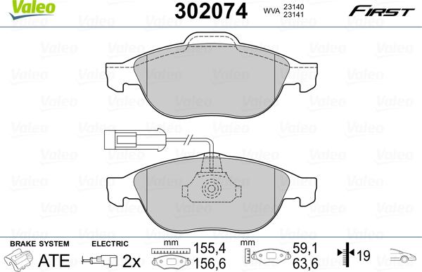 Valeo 302074 - Bremžu uzliku kompl., Disku bremzes adetalas.lv