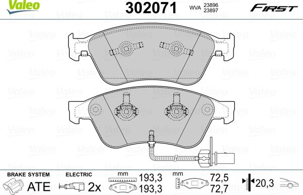 Valeo 302071 - Bremžu uzliku kompl., Disku bremzes adetalas.lv