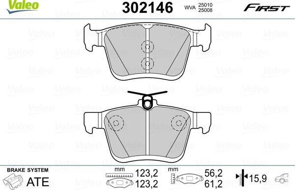 Valeo 302146 - Bremžu uzliku kompl., Disku bremzes adetalas.lv