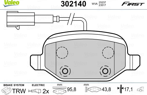 Valeo 302140 - Bremžu uzliku kompl., Disku bremzes adetalas.lv