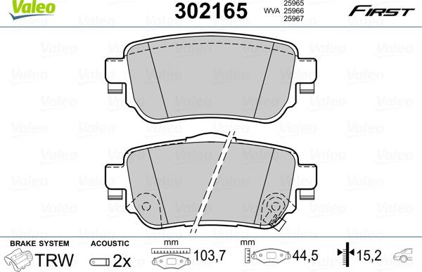 Valeo 302165 - Bremžu uzliku kompl., Disku bremzes adetalas.lv