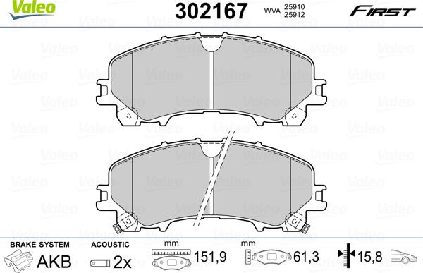 Valeo 302167 - Bremžu uzliku kompl., Disku bremzes adetalas.lv