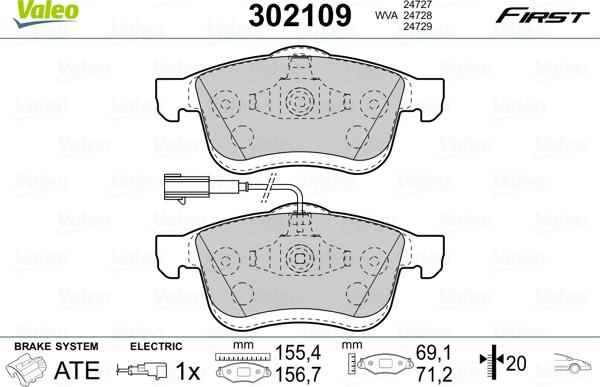 Valeo 302109 - Bremžu uzliku kompl., Disku bremzes adetalas.lv