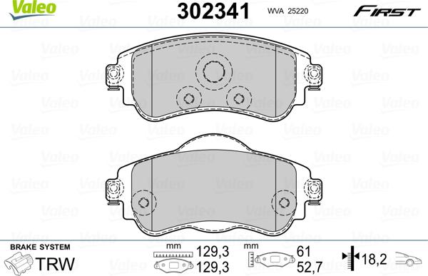 Valeo 302341 - Bremžu uzliku kompl., Disku bremzes adetalas.lv