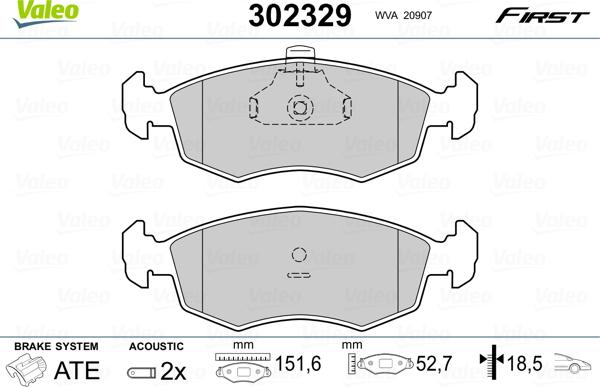 Valeo 302329 - Bremžu uzliku kompl., Disku bremzes adetalas.lv