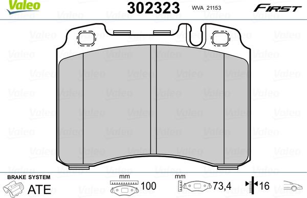 Valeo 302323 - Bremžu uzliku kompl., Disku bremzes adetalas.lv