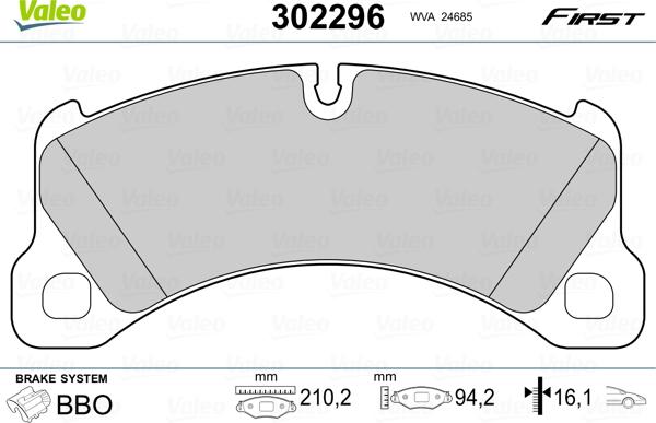 Valeo 302296 - Bremžu uzliku kompl., Disku bremzes adetalas.lv