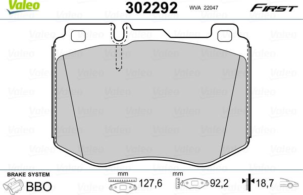 Valeo 302292 - Bremžu uzliku kompl., Disku bremzes adetalas.lv