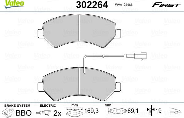 Valeo 302264 - Bremžu uzliku kompl., Disku bremzes adetalas.lv