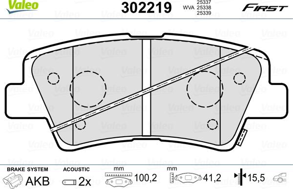 Valeo 302219 - Bremžu uzliku kompl., Disku bremzes adetalas.lv