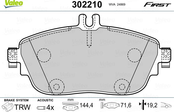 Valeo 302210 - Bremžu uzliku kompl., Disku bremzes adetalas.lv