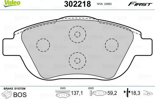 Valeo 302218 - Bremžu uzliku kompl., Disku bremzes adetalas.lv