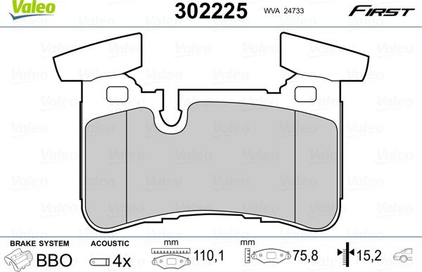 Valeo 302225 - Bremžu uzliku kompl., Disku bremzes adetalas.lv