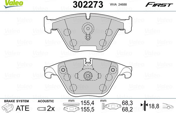 Valeo 302273 - Bremžu uzliku kompl., Disku bremzes adetalas.lv