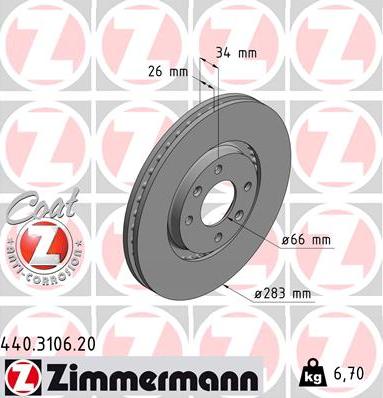 Zimmermann 440.3106.20 - Bremžu diski adetalas.lv