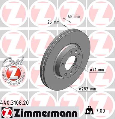 Zimmermann 440.3108.20 - Bremžu diski adetalas.lv