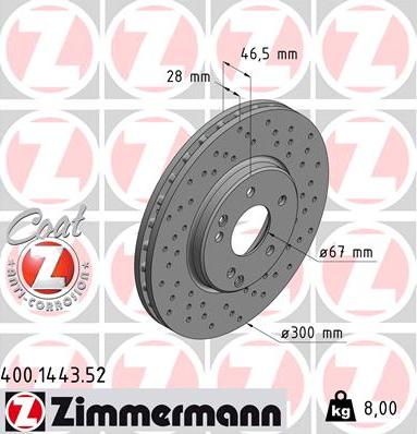 Zimmermann 400.1443.52 - Bremžu diski adetalas.lv