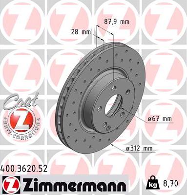 Zimmermann 400.3620.52 - Bremžu diski adetalas.lv