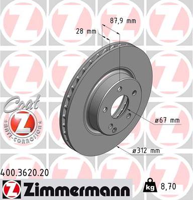 Zimmermann 400.3620.20 - Bremžu diski adetalas.lv