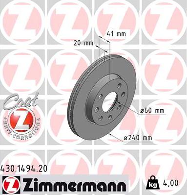 Zimmermann 430.1494.20 - Bremžu diski adetalas.lv