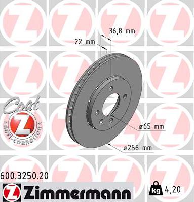 Zimmermann 600.3250.20 - Bremžu diski adetalas.lv