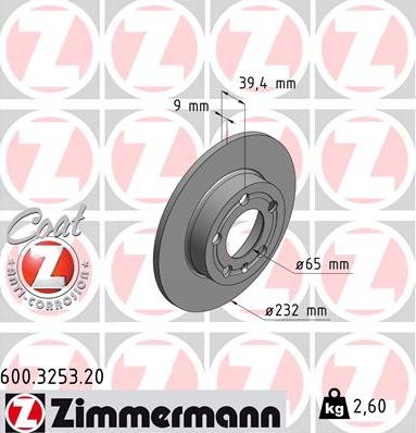 Zimmermann 600.3253.20 - Bremžu diski adetalas.lv