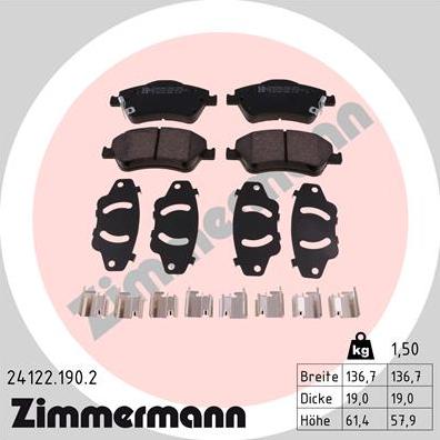 Zimmermann 24122.190.2 - Bremžu uzliku kompl., Disku bremzes adetalas.lv