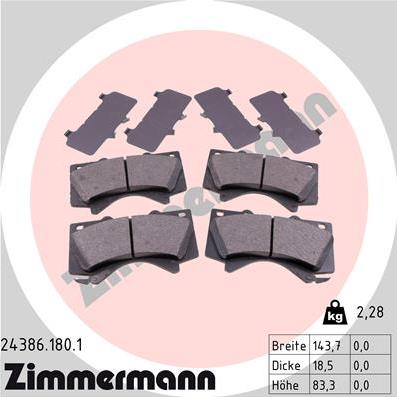 Zimmermann 24386.180.1 - Bremžu uzliku kompl., Disku bremzes adetalas.lv