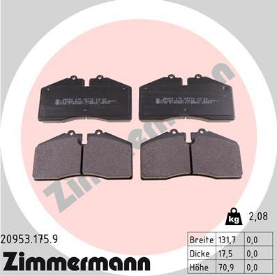 Zimmermann 20953.175.9 - Bremžu uzliku kompl., Disku bremzes adetalas.lv