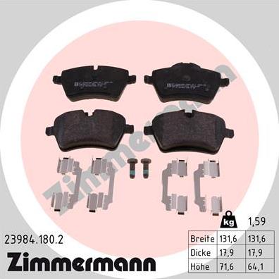 Zimmermann 23984.180.2 - Bremžu uzliku kompl., Disku bremzes adetalas.lv