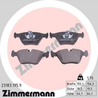 Zimmermann 23183.195.9 - Bremžu uzliku kompl., Disku bremzes adetalas.lv