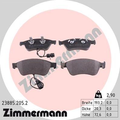 Zimmermann 23885.205.2 - Bremžu uzliku kompl., Disku bremzes adetalas.lv