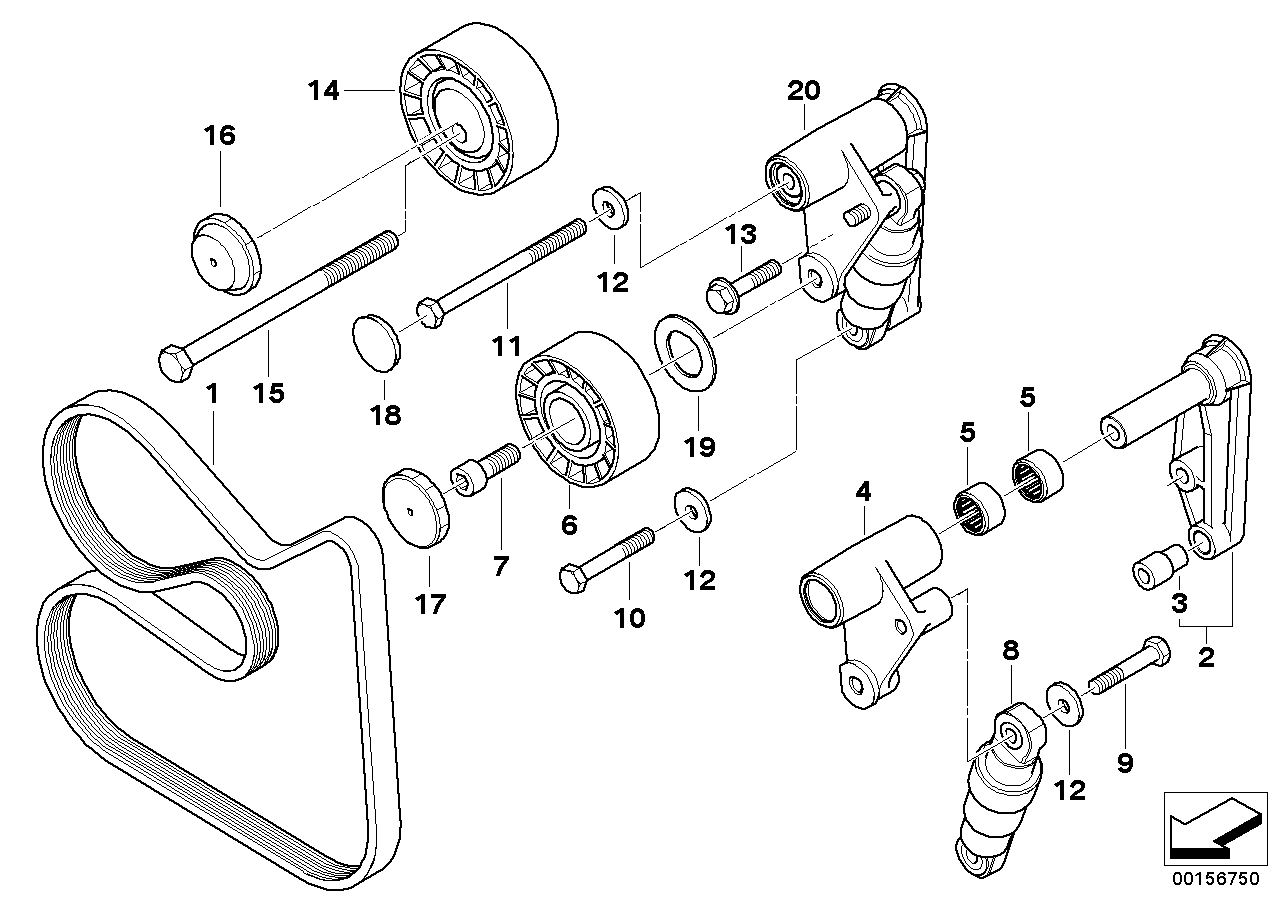 BMW (BRILLIANCE) 11 28 1 748 131 - Parazīt / Vadrullītis, Ķīļrievu siksna adetalas.lv