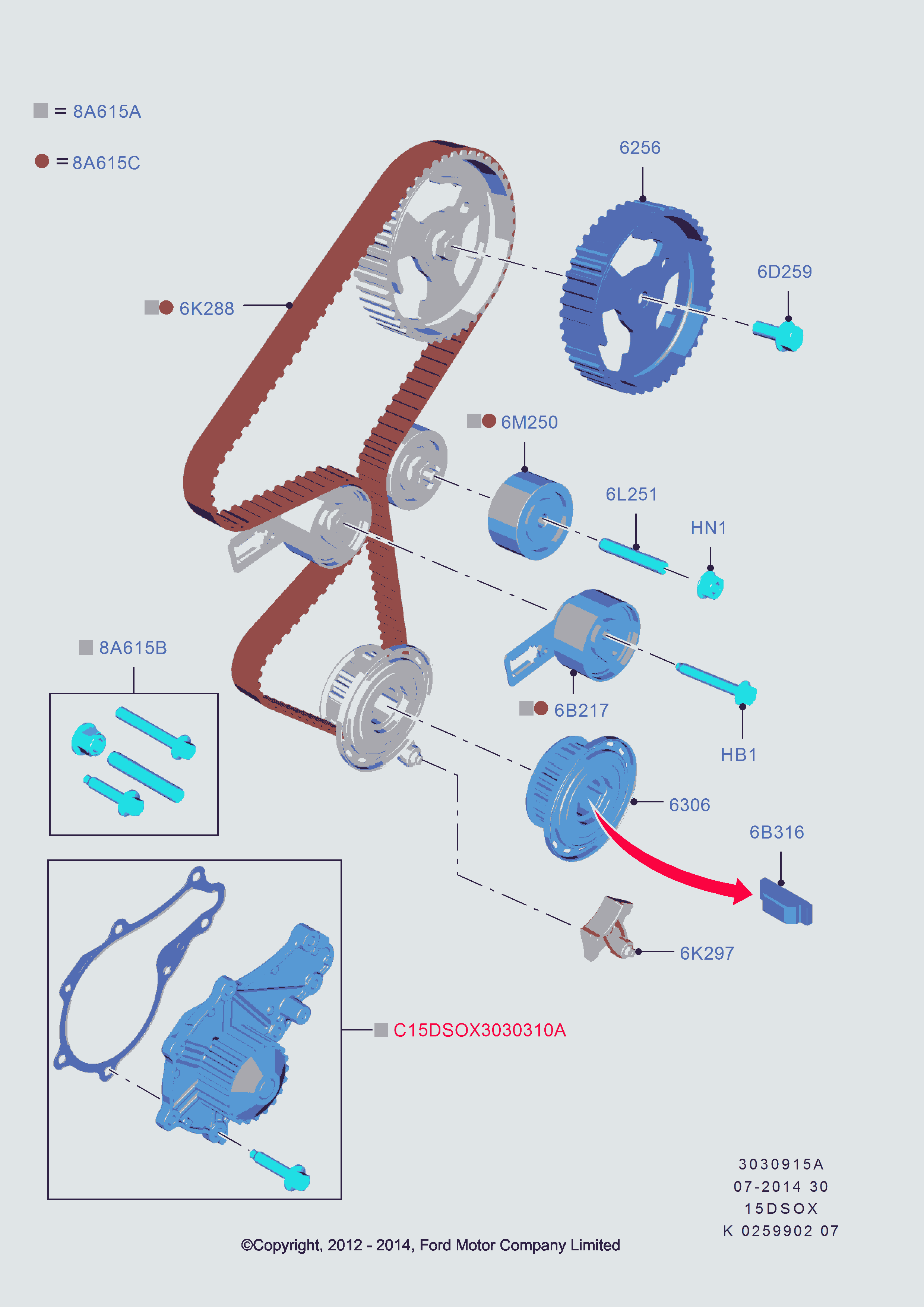 FORD 1855729 - Ūdenssūknis + Zobsiksnas komplekts adetalas.lv