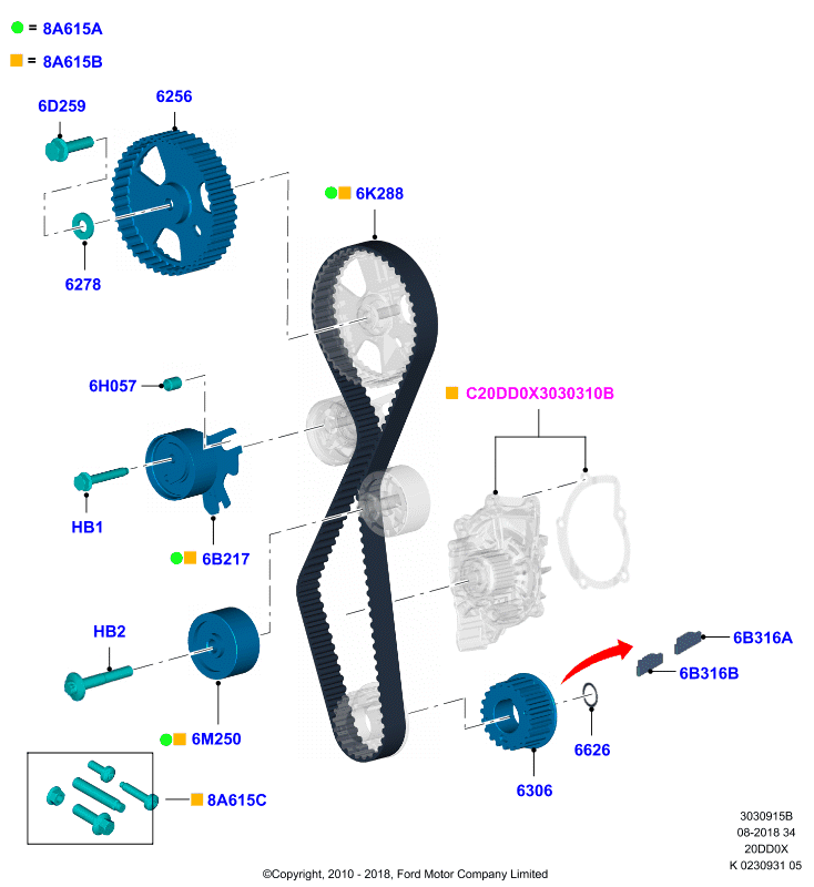 FORD 1 855 735 - Ūdenssūknis + Zobsiksnas komplekts adetalas.lv