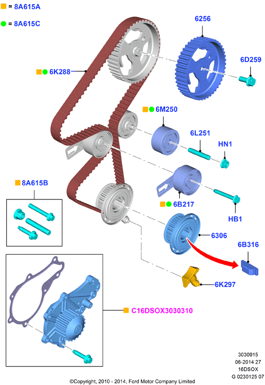 FORD 1759714 - Spriegotājrullītis, Gāzu sadales mehānisma piedziņas siksna adetalas.lv