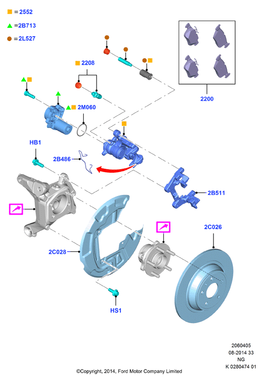 FORD 5184963 - Piederumu komplekts, Disku bremžu uzlikas adetalas.lv