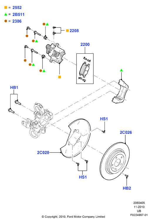 FORD DG1Z 2200-E - Bremžu uzliku kompl., Disku bremzes adetalas.lv