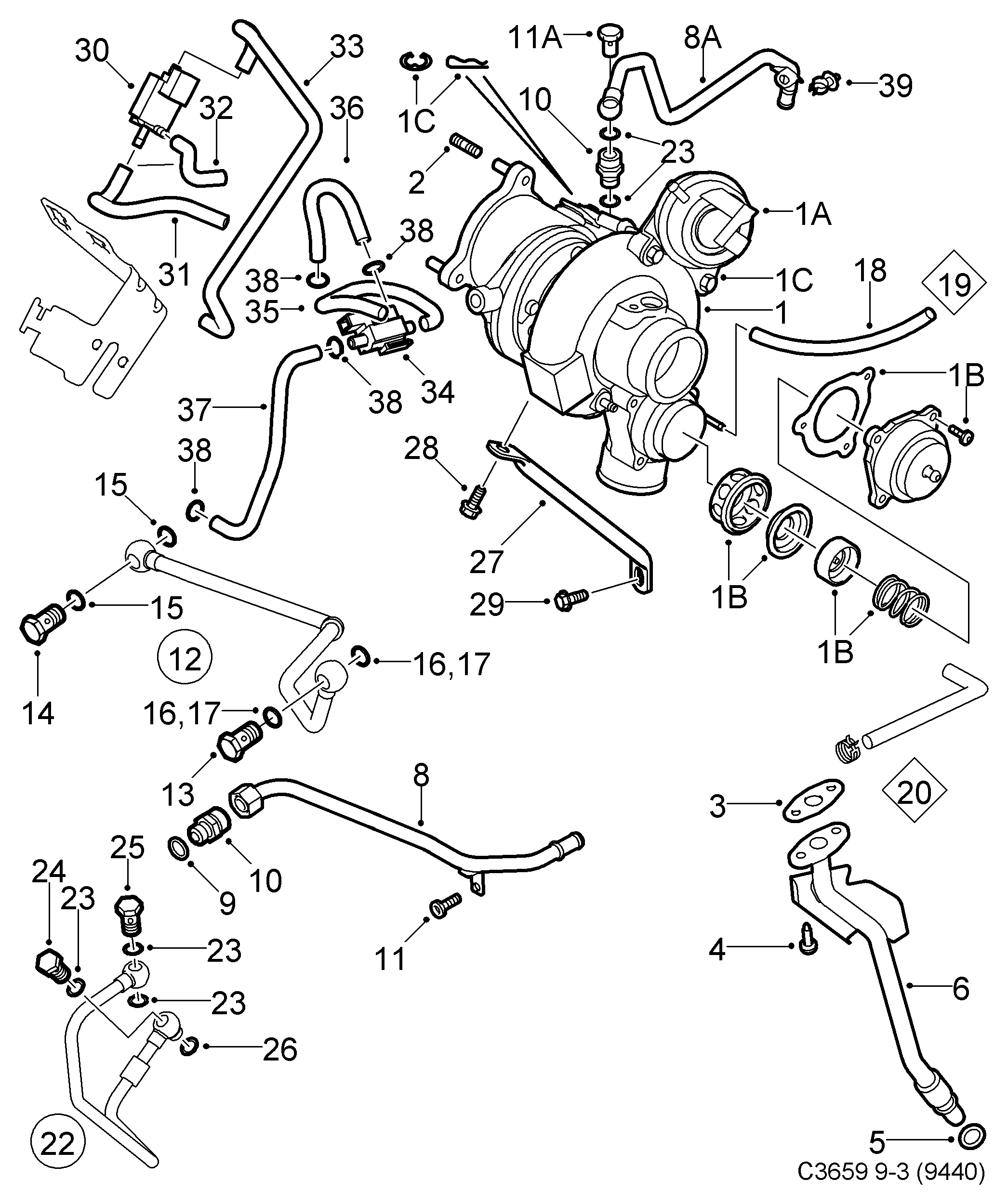 SAAB 55354158 - Spiediena pārveidotājs, Izpl. gāzu vadība adetalas.lv