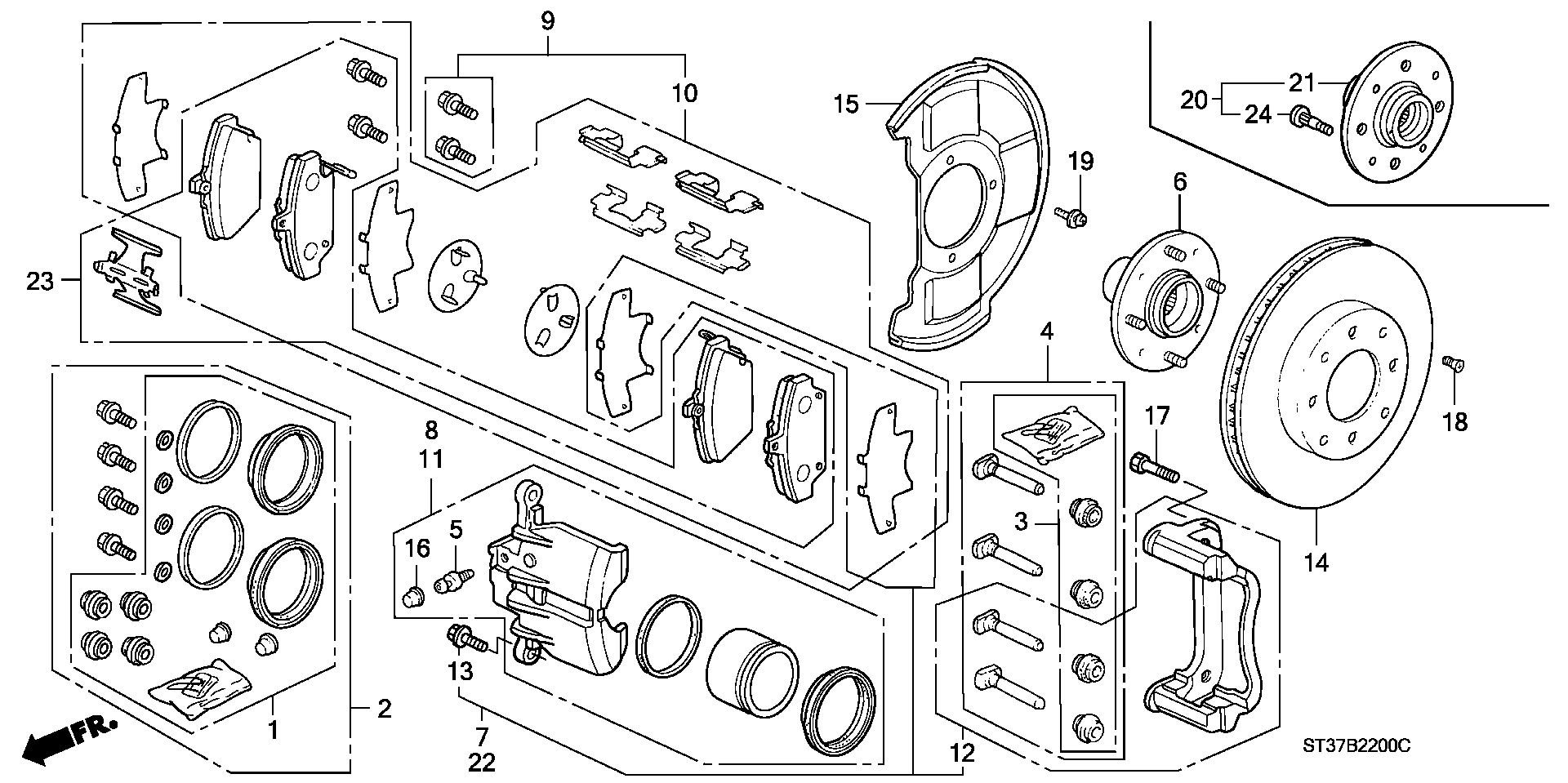 Honda 45022-S74-E10 - Bremžu uzliku kompl., Disku bremzes adetalas.lv