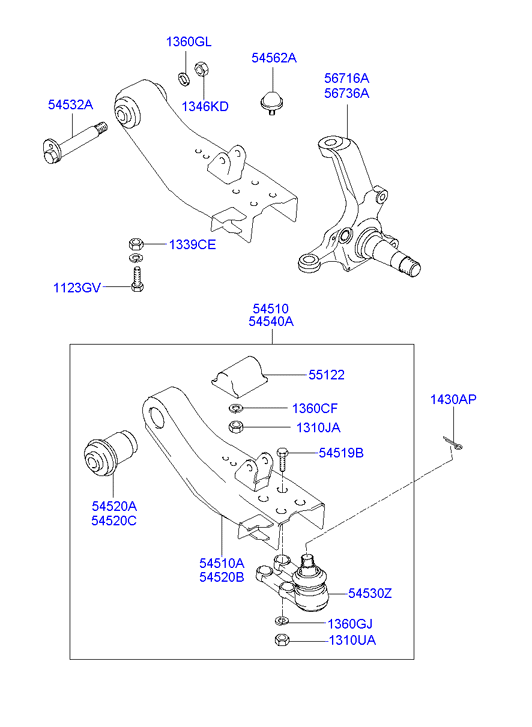 Hyundai 54500-4A600 - Neatkarīgās balstiekārtas svira, Riteņa piekare adetalas.lv