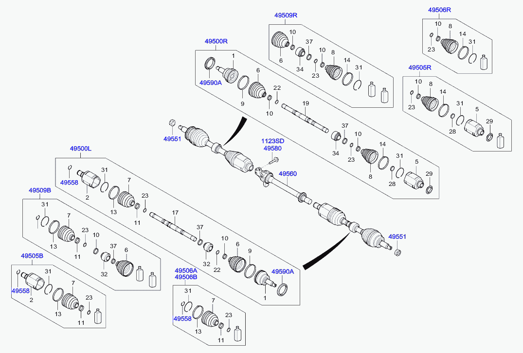 KIA 495832W000 - Šarnīru komplekts, Piedziņas vārpsta adetalas.lv