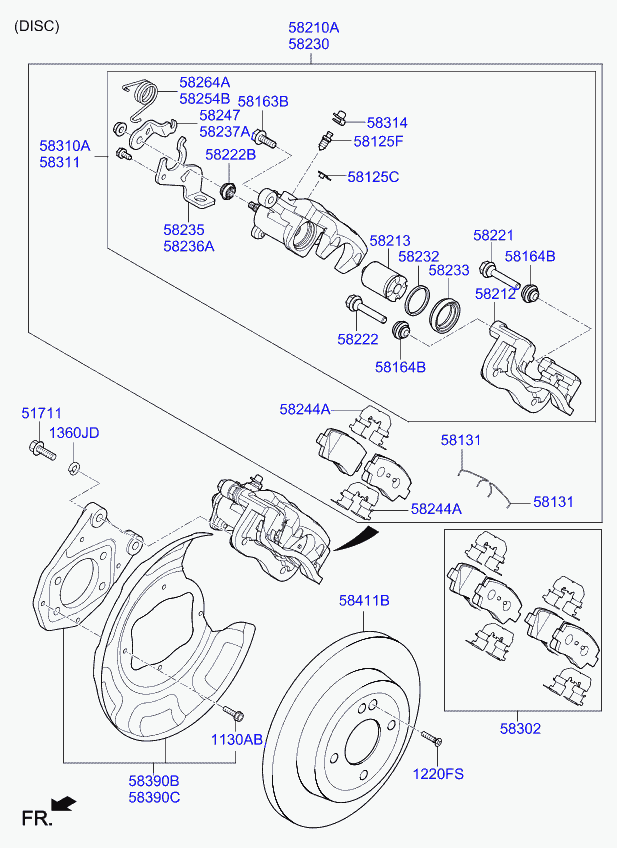 KIA 58302-H8A05 - Bremžu uzliku kompl., Disku bremzes adetalas.lv