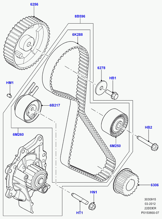 Jaguar LR009395 - Spriegotājrullītis, Gāzu sadales mehānisma piedziņas siksna adetalas.lv