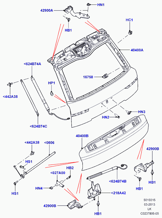 Land Rover LR034398 - Gāzes atspere, Bagāžas / Kravas nodalījuma vāks adetalas.lv