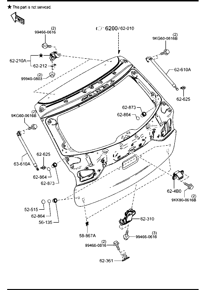 MAZDA GHP9-62-620 - Gāzes atspere, Bagāžas / Kravas nodalījuma vāks adetalas.lv