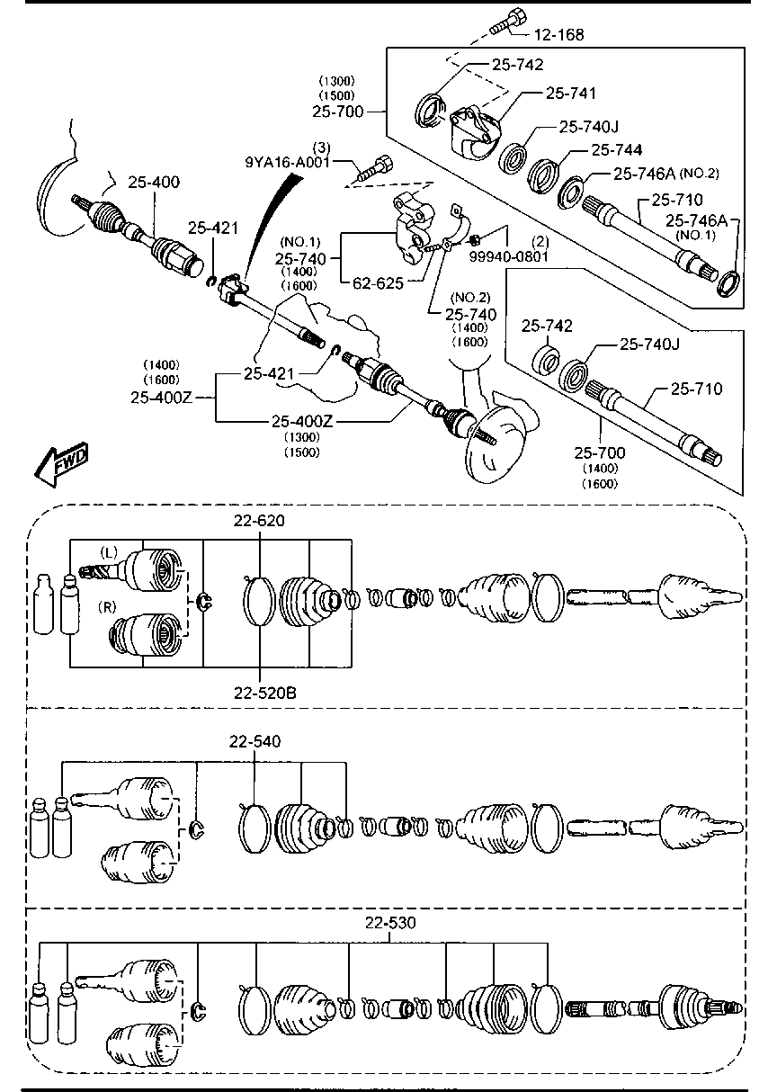 MAZDA FD80-25-600A - Šarnīru komplekts, Piedziņas vārpsta adetalas.lv