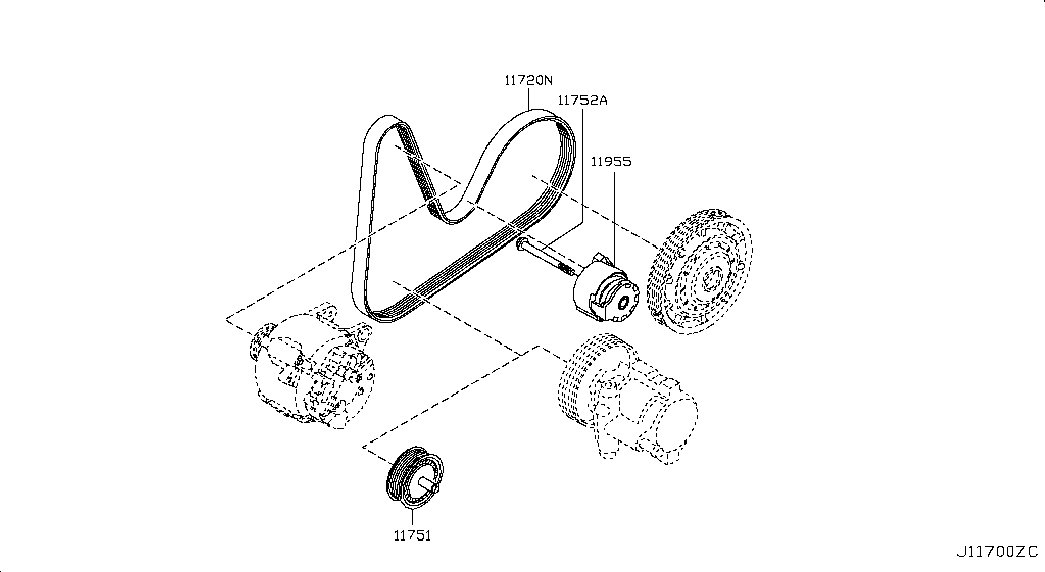 NISSAN 11955-00Q1F - Siksnas spriegotājs, Ķīļsiksna adetalas.lv